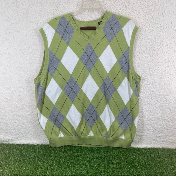 Perry Ellis Men’s Lime Green and Gray Argyle Sweater Vest Size XL - Picture 1 of 11